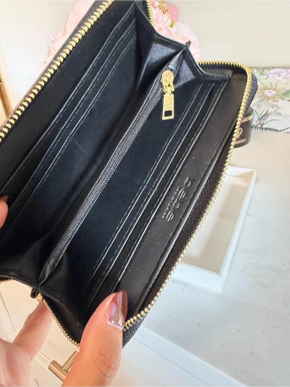Bebe Black Patent Zip-Around Wallet with Gold Logo Plate NEW Gorgeous